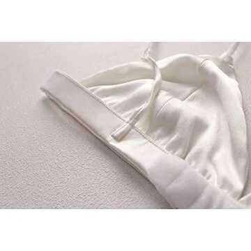 SilRiver Women's Silk Soft Cup Wireless Bra Triangle Bralette Top with Smooth Satin, Wire Free Bra (White, Large)