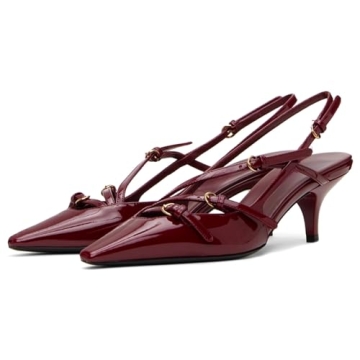 CORNMOOD Burgundy Slingback Kitten Heels for Women