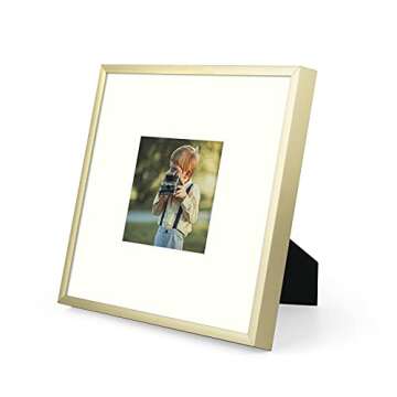 Frametory, 8x8 Gold Aluminum Picture Frame - Set of 1 - Ideal for Displaying 4x4 Photos with Mat or ...