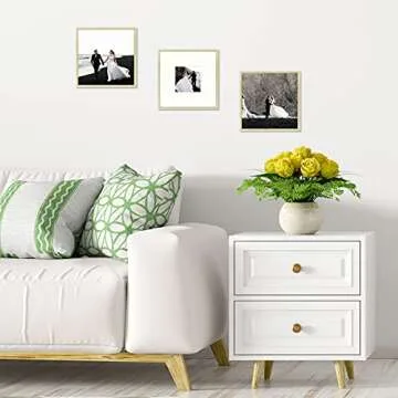 Frametory, 8x8 Gold Aluminum Picture Frame - Set of 1 - Ideal for Displaying 4x4 Photos with Mat or 8x8 Without Mat - Real Glass Front - Simple Gallery Wall Frames for Art Prints and Posters