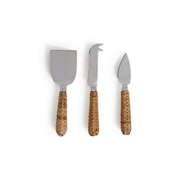 Two's Company Wicker Weave Cheese Knife Set – Perfect Gift
