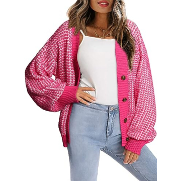 Sidefeel Womens Cardigan Sweaters Casual Button Down Plaid Knitted Open Front Chunky Loose Sweaters ...