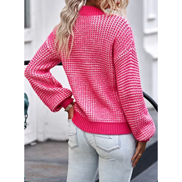 Sidefeel Womens Cardigan Sweaters Casual Button Down Plaid Knitted Open Front Chunky Loose Sweaters Coat Hot Pink 2X-Large