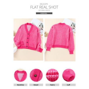 Sidefeel Womens Cardigan Sweaters Casual Button Down Plaid Knitted Open Front Chunky Loose Sweaters Coat Hot Pink 2X-Large