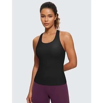 CRZ YOGA Butterluxe Workout Tank Tops for Women Built in Shelf Bras Padded - Racerback Athletic Span...