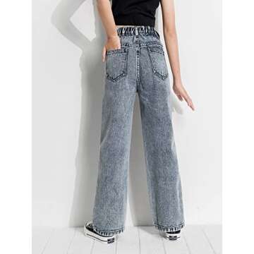 Romwe Girl's Vintage High Waisted Straight Leg Jeans Regular Fit Denim Pants Light Wash 140