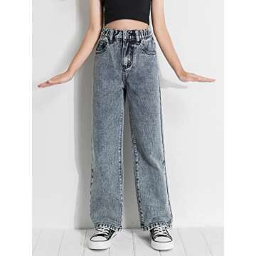 Romwe Girl's Vintage High Waisted Straight Leg Jeans Regular Fit Denim Pants Light Wash 140