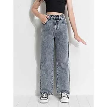 Romwe Girl's Vintage High Waisted Straight Leg Jeans Regular Fit Denim Pants Light Wash 140