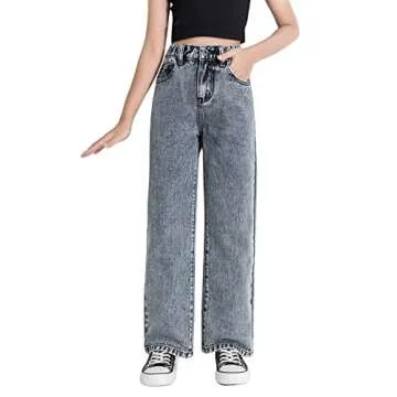 Romwe Girl's Vintage High Waisted Straight Leg Jeans Regular Fit Denim Pants Light Wash 140