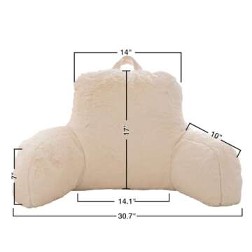 Holawakaka Standard Faux Fur Bed Rest Pillow with Arms, Rabbit Fur Reading Pillows Perfect for Adults, Teens, Kids, Arm, Back, Pregnancy Lumbar & Head Neck Coccyx Lower Back Support Cushion (Ivory)