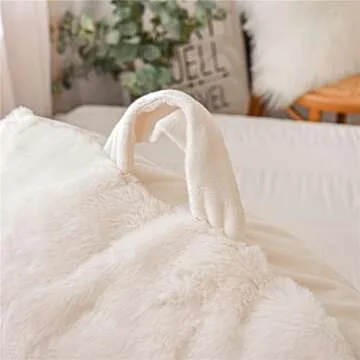Holawakaka Standard Faux Fur Bed Rest Pillow with Arms, Rabbit Fur Reading Pillows Perfect for Adults, Teens, Kids, Arm, Back, Pregnancy Lumbar & Head Neck Coccyx Lower Back Support Cushion (Ivory)