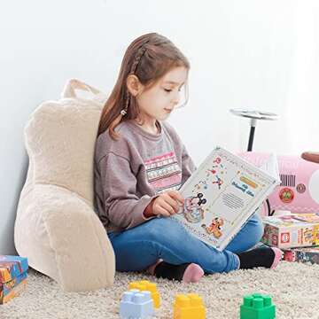 Holawakaka Standard Faux Fur Bed Rest Pillow with Arms, Rabbit Fur Reading Pillows Perfect for Adults, Teens, Kids, Arm, Back, Pregnancy Lumbar & Head Neck Coccyx Lower Back Support Cushion (Ivory)