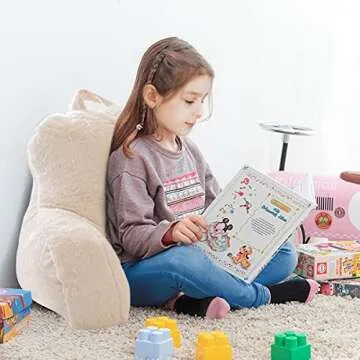 Holawakaka Standard Faux Fur Bed Rest Pillow with Arms, Rabbit Fur Reading Pillows Perfect for Adults, Teens, Kids, Arm, Back, Pregnancy Lumbar & Head Neck Coccyx Lower Back Support Cushion (Ivory)