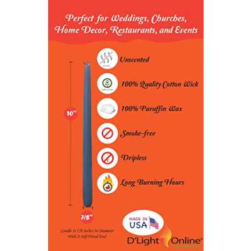 Elegant Slate Blue Taper Candles - Set of 12 Dripless and Smokeless