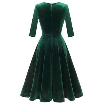 Bbonlinedress Womens Long Sleeve Velvet Dress Short Vintage Cocktail Wedding Guest Dress V-Dark Green L