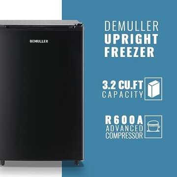 DEMULLER Upright Freezer 3.2 Cu.ft Freezer Single Door Freestanding Mini Freezer with Adjustable The...