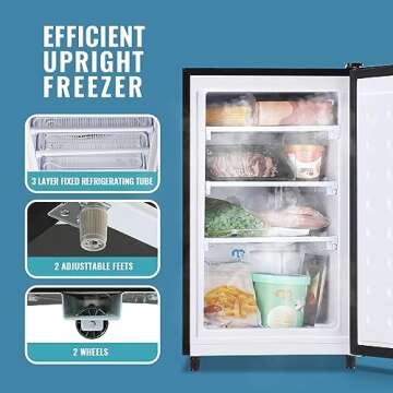DEMULLER Upright Freezer 3.2 Cu.ft Freezer Single Door Freestanding Mini Freezer with Adjustable Thermostat Small Freezer for Kitchen, Apartment, Basement, Dorm, Black