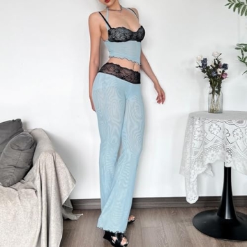 Pokn Two Piece Lace Cami Top & Bootcut Leggings Set