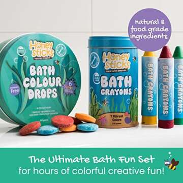 Honeysticks Ultimate Bath Fun Set - Non Toxic Bath Crayons (7 Pack) and Bath Color Tablets (36 Drops...