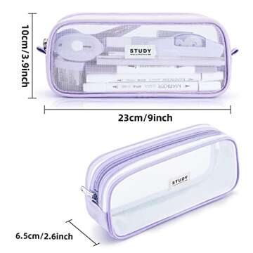 KALIDI Grid Mesh Pencil Case Large Capacity Pencil Case Big Pencil Pouch With Zipper Simple Stationery Bag Aesthetic Pen Bag for School Teen Girl Boy Multi-Purpose bag for office Men Women (Purple)