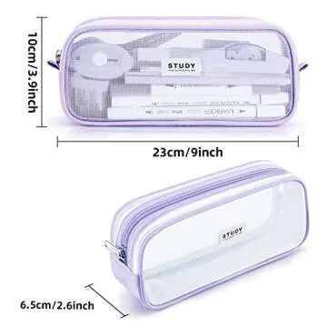 KALIDI Grid Mesh Pencil Case Large Capacity Pencil Case Big Pencil Pouch With Zipper Simple Stationery Bag Aesthetic Pen Bag for School Teen Girl Boy Multi-Purpose bag for office Men Women (Purple)