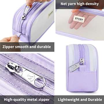 KALIDI Grid Mesh Pencil Case Large Capacity Pencil Case Big Pencil Pouch With Zipper Simple Stationery Bag Aesthetic Pen Bag for School Teen Girl Boy Multi-Purpose bag for office Men Women (Purple)