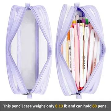 KALIDI Grid Mesh Pencil Case Large Capacity Pencil Case Big Pencil Pouch With Zipper Simple Stationery Bag Aesthetic Pen Bag for School Teen Girl Boy Multi-Purpose bag for office Men Women (Purple)