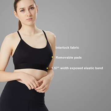 GITYEE Sports Bras for Women, Adjustable Straps Racerback Padded Workout Gym Yoga Bra Tops, 3 Pack (Small, Black/Black/Black)