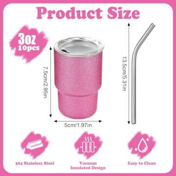 Needbrock 10 Pcs Mini Tumbler Shot Glass with Straw, 3oz Sublimation Shot Glass Tumblers Set Stainless Steel Double Wall Vacuum Insulated Shot Glasses Cups for Cocktail Coffee Whiskey Beer