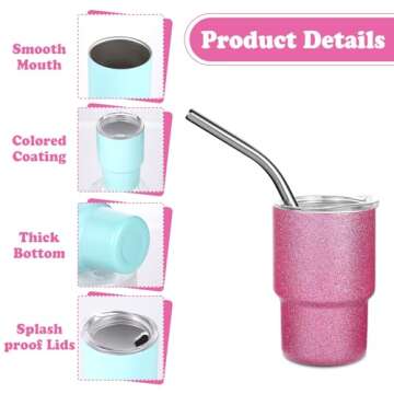 Needbrock 10 Pcs Mini Tumbler Shot Glass with Straw, 3oz Sublimation Shot Glass Tumblers Set Stainless Steel Double Wall Vacuum Insulated Shot Glasses Cups for Cocktail Coffee Whiskey Beer