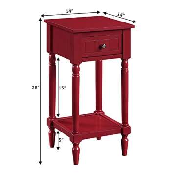 Convenience Concepts French Country Khloe 1 Drawer Accent End Table 14" - Traditional Farmhouse Side Table with Storage Drawer and Shelf, End Table for Living Room, Cranberry Red