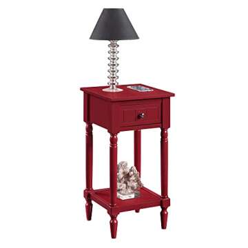 Convenience Concepts French Country Khloe 1 Drawer Accent End Table 14" - Traditional Farmhouse Side Table with Storage Drawer and Shelf, End Table for Living Room, Cranberry Red