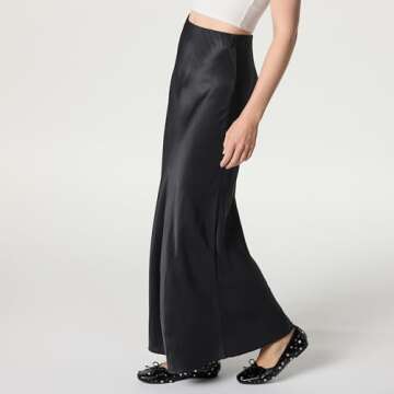 The Drop Women’s Alya Silky Slip Maxi Skirt, Black, XS