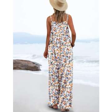 YESNO Women's Summer Casual Jumpsuits Wide Leg Overalls Floral Print Baggy Rompers with Pocket M PZZCR 377
