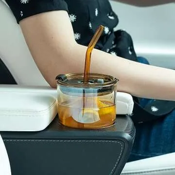 BLUEPOLAR 13 oz Tumbler Water Glass, Water Bottle with Straw and Dustproof Lid, Coffee Ice Cup Double Wall Insulated Glass Cup (Amber-2pack)