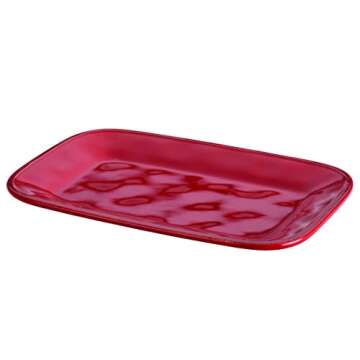 Rachael Ray Cucina Dinnerware 8-Inch x 12-Inch Stoneware Rectangular Platter, Cranberry Red