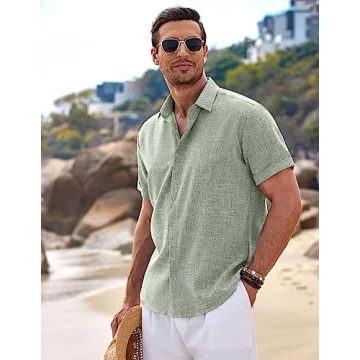 Lightweight Linen Summer Button-Up Shirt for Men