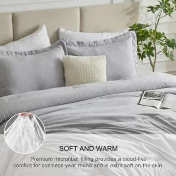 CozyLux California King Comforter Set - 3 Pieces Light Grey Soft Luxury Cationic Dyeing Cal King Comforter for All Seasons, Gray Breathable Lightweight Bedding Sets with 1 Comforter and 2 Pillow Shams