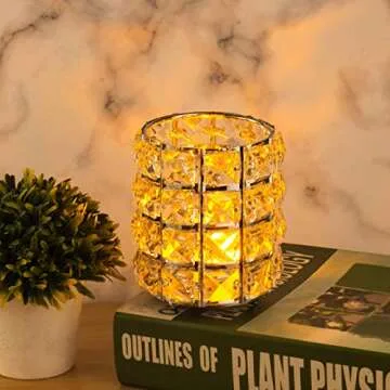 Feyarl 2pcs Crystal Makeup Brush Holder Silver Bling Handcrafted Comb Brush Pen Pencil Holder Pot Cup Storage Cosmetic Tools Organizer Container Candle Holder for Valentine Gift Bedroom Dresser Office