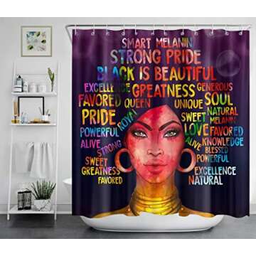 MrLYouth 4 PCS African American Bathroom Sets with Rugs, Colorful Quote Shower Curtain Sets with Hoo...