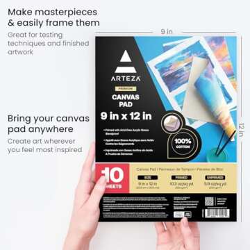 ARTEZA Canvas Pad, 9 x 12 Inches, Pack of 1, 10 Sheets, Glue-Bound Canvas Paper for Oil and Acrylic ...