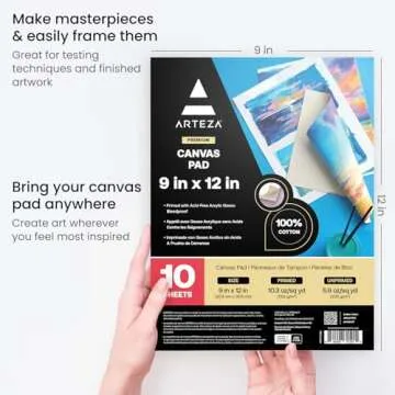 ARTEZA Canvas Pad, 9 x 12 Inches, Pack of 1, 10 Sheets, Glue-Bound Canvas Paper for Oil and Acrylic ...