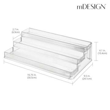 mDesign Large Adjustable, Expandable Plastic Vitamin Rack Storage Organizer Tray for Bathroom Vanity, Countertop, Cabinet - 3 Step Shelves - Holds Supplements, Medication - Clear
