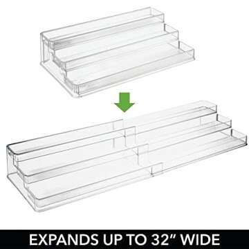 mDesign Large Adjustable, Expandable Plastic Vitamin Rack Storage Organizer Tray for Bathroom Vanity, Countertop, Cabinet - 3 Step Shelves - Holds Supplements, Medication - Clear