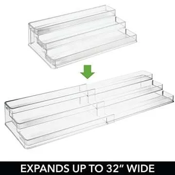 mDesign Large Adjustable, Expandable Plastic Vitamin Rack Storage Organizer Tray for Bathroom Vanity, Countertop, Cabinet - 3 Step Shelves - Holds Supplements, Medication - Clear