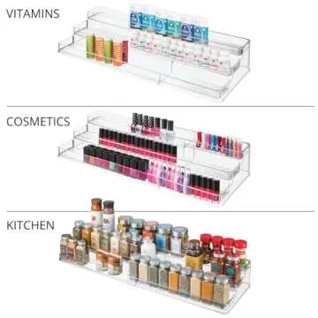 mDesign Large Adjustable, Expandable Plastic Vitamin Rack Storage Organizer Tray for Bathroom Vanity, Countertop, Cabinet - 3 Step Shelves - Holds Supplements, Medication - Clear