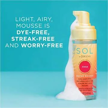 SOL by Jergens Deep Water Self Tanner Mousse, Water-based Sunless Tanner with Coconut Water for Fake Tan, Dye-free Tanning Active Derived from Natural Sugars, Deep Color, 5 Ounce