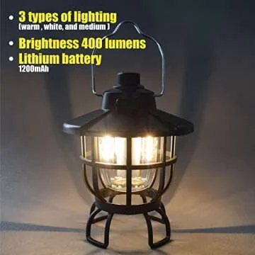 LOMNYIY LED Camping Lantern,3-Color Lighting,Rechargeable Retro Metal Camp Light,Battery Powered Hanging Vintage Lamp ,Portable Waterpoor Outdoor Tent Bulb(001-White)