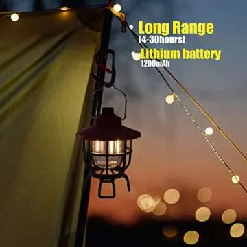 LOMNYIY LED Camping Lantern,3-Color Lighting,Rechargeable Retro Metal Camp Light,Battery Powered Hanging Vintage Lamp ,Portable Waterpoor Outdoor Tent Bulb(001-White)