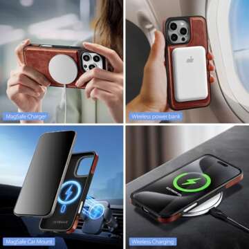 SkyEagle Compatible Magsafe 2 in 1 Detachable iPhone 16 Pro Max Wallet Case with Card Holder Women Men,Magnetic PU Leather RFID Blocking Flip Kickstand Credit Slots,for Apple 16 ProMax,Brown